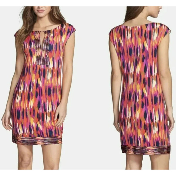 Trina Turk Dresses & Skirts - Trina Turk Ikat Shift Dress Size 2 Multicolor Sleeveless Stretch Keyhole USA NWT